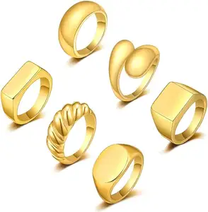 Hochwertige Kuppel klobige Ringe für Frauen Männer Siegelring Benutzer definierte Edelstahl stapelbare geometrische Form Ehering Ring