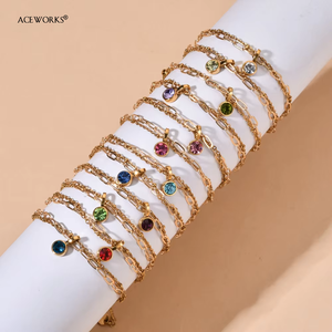 สร้อยข้อมือห่วงคู่ประดับพลอยประจำเดือนเกิด |   สร้อยข้อมือสแตนเลสสตีลชุบทอง 18K PVD แบบหลายชั้นประดับด้วยจี้เพชร CZ |   กันน้ำ ทนทาน - Product Image 5