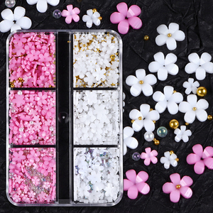 Exquisitas <span class=keywords><strong>flores</strong></span> <span class=keywords><strong>de</strong></span> cinco pétalos, 6 rejillas en caja <span class=keywords><strong>de</strong></span> tamaño mixto, <span class=keywords><strong>resina</strong></span>, flor <span class=keywords><strong>para</strong></span> <span class=keywords><strong>uñas</strong></span>, joyería artística - Product Image 4