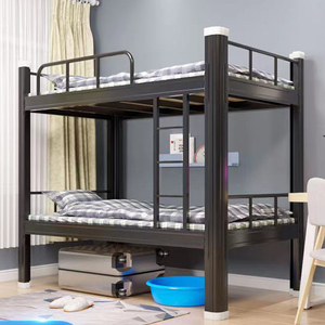 Lit superposé en métal taille Queen avec cadre robuste à double niveau et barrière de sécurité pour dortoir - Product Image 1