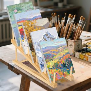 Petit séchoir à œuvres d'art, support de rangement pour salle de classe, présentoir à peintures à 5 niveaux, support de rangement <span class=keywords><strong>en</strong></span> <span class=keywords><strong>bois</strong></span> pour toiles - Product Image 4