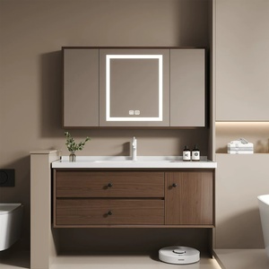 New Chinese style walnut bathroom cabinet combination antique style hidden sliding hand wash basin cabinet - Product Image 4