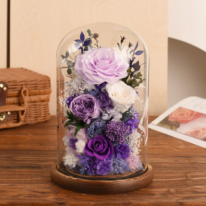Rose éternelle sous cloche en verre, décoration, cadeau d'anniversaire, vente en gros - Product Image 1