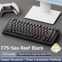 Clavier AULA F75 75% versions double-shot PBT Cherry Keycaps dégradé rose/bleu/noir latéral semi-transparent rétroéclairé RGB