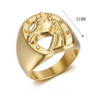 Men's Gold Plated Horse Head <b>Ring</b> <b>Titanium</b> Steel Animal Zodiac Jewelry Gift - Product Image 5