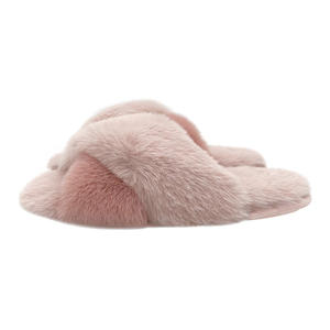 Scivoli in pelliccia a punta aperta in schiuma di memoria sfocata da <span class=keywords><strong>donna</strong></span> Slip on <span class=keywords><strong>scarpe</strong></span> da casa con cinturino incrociato Fuzzy House Slide pantofola - Product Image 3