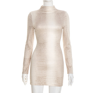 Abito da donna sexy a <span class=keywords><strong>maniche</strong></span> <span class=keywords><strong>lunghe</strong></span> con stampa serpente, aderente e corto, per signora - Product Image 2