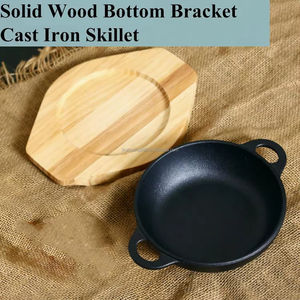 Plat de service japonais pour steak, mini-plat en fonte pour steak, plat rond pour steak avec base en <span class=keywords><strong>bois</strong></span> - Product Image 3