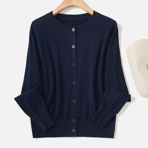 Suéter de Cachemira Versátil para Mujer, Cuello Redondo, Color Sólido, Cárdigan de Punto, Ropa Exterior, Estilo Holgado, Novedad de Otoño Invierno - Product Image 1