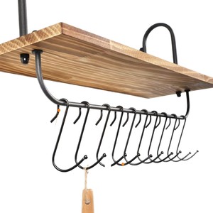 Kitchen water cup wall-mounted <b>rack</b> combining solid wood and iron, decorative storage <b>rack</b>, simple solid wood <b>shelf</b>, - Product Image 5