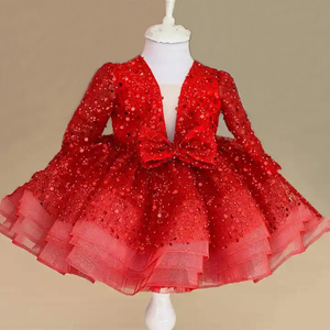 Abito da Principessa Vintage da <span class=keywords><strong>Bambina</strong></span> in Tulle e Paillettes a Maniche Lunghe per Matrimonio Festa di Compleanno - Product Image 3