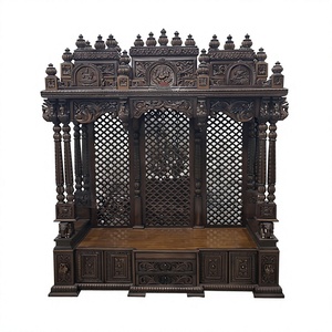 Mandir de Madera de Teca con Acabado en Nogal, Estilo Gopuram, Tallado a Mano, Hecho en el Sur de la India, para el Hogar, en Oferta - Product Image 1