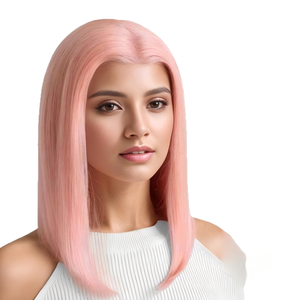 Peluca Premium <span class=keywords><strong>Rosa</strong></span> <span class=keywords><strong>Pastel</strong></span> de <span class=keywords><strong>Cabello</strong></span> Humano Real, Peluca con Frente de Encaje, Suave, Lisa, de Alta Densidad, Corte Bob Corto Natural para Mujeres, Uso Diario - Product Image 1