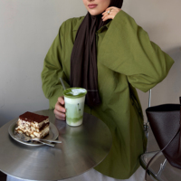 Kemeja Katun Premium OEM Willson untuk Wanita Muslim, Blus Katun Bernapas, Muslimah, Model Regular Fit, Kancing Depan, Lengan Panjang