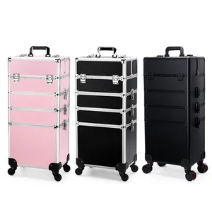 New Multi-layer Professional Beauty Cosmetic Case Large Capacity Makeup Box Casual Rolling Trolley Traveling Suitcase With Wheel