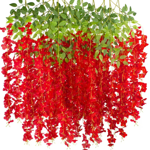 Guirlande de fleurs de glycine blanches en soie en gros pour décoration murale ou d'arbre de mariage - Product Image 2