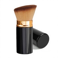 Kuas Kabuki Retractable dengan Kepala Miring, Kuas Makeup Lembut, Tutup Anti Debu, Kuas Kosmetik Portabel untuk Foundation