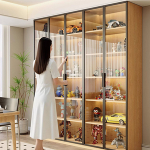 Meuble de rangement moderne en bois XHA avec portes vitrées, cinq niveaux, grande capacité, étagère de présentation, organisateur de salon - Product Image 1