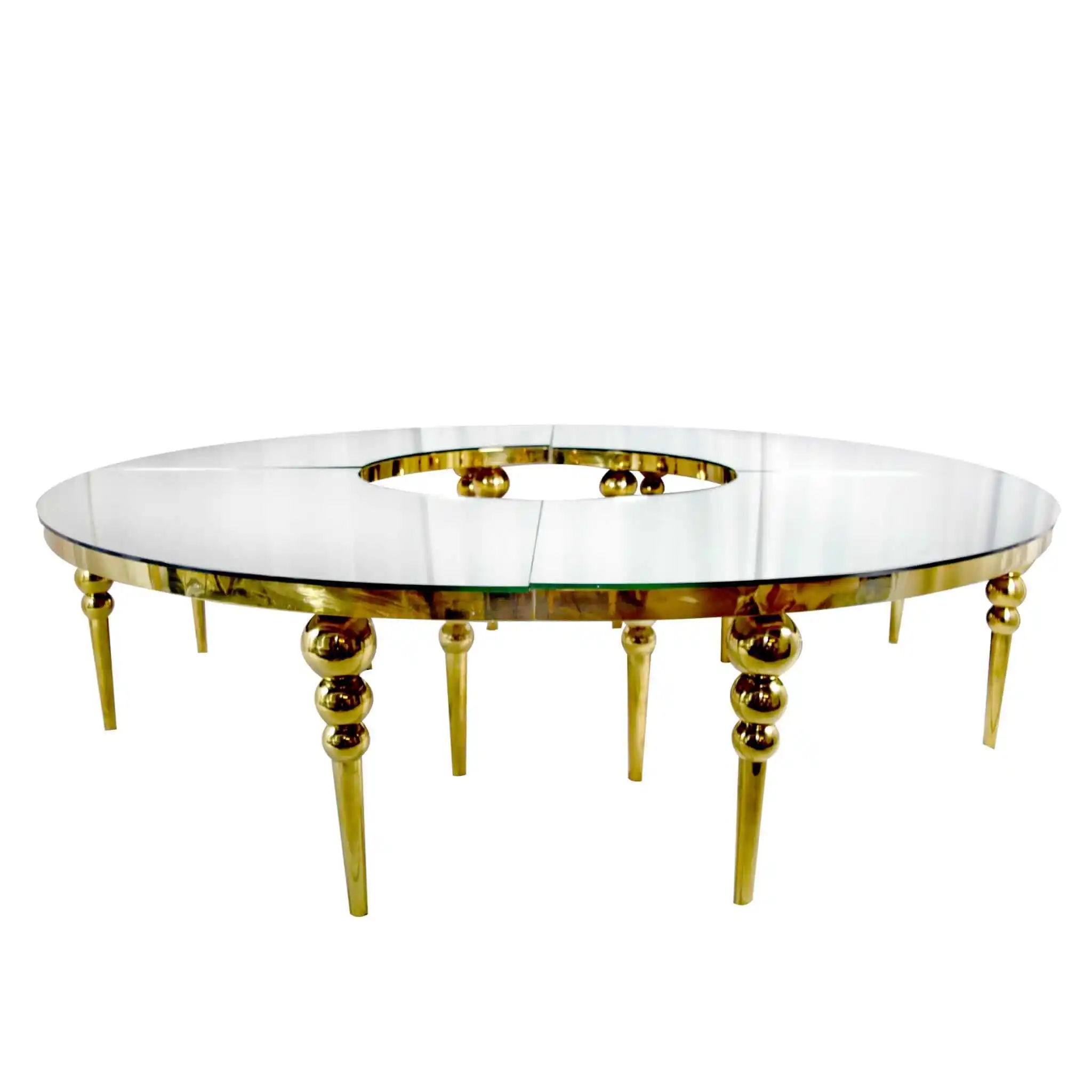 Etkinlik için mobilya paslanmaz çelik çerçeve cam üst düğün S şekli yemek masası