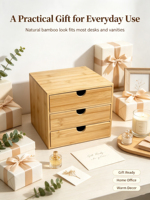 Organizador de Escritorio de Bambú con Cajón para Suministros de Oficina, Maquillaje, Tocador, Encimera de Cocina, Organización del Escritorio del Hogar