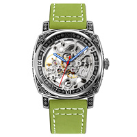 SKMEI 9271 automatique mécanique montre hommes bracelet en cuir résistant à l'eau analogique cadran fenêtre creux Sport étanche montre