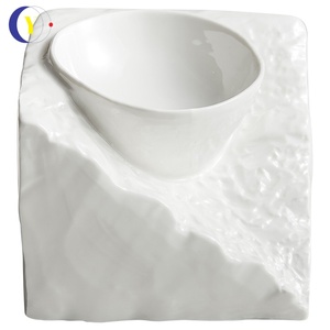Bol à soupe et à salade en céramique, design créatif irrégulier, blanc, pour la table, vaisselle pour cuisine moléculaire - Product Image 5