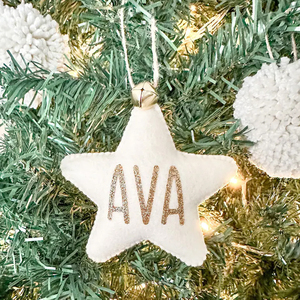 Ornement de Noël en feutre en forme d'étoile, personnalisable avec nom, à suspendre pour sapin de Noël, décoration de maison et de fêtes, avec clochette et ficelle - Product Image 6