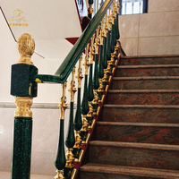 Rampe d'escalier moderne de luxe dorée avec balustres en aluminium et malachite verte, garde-corps de balcon et de palier, personnalisable, étanche MEIXI