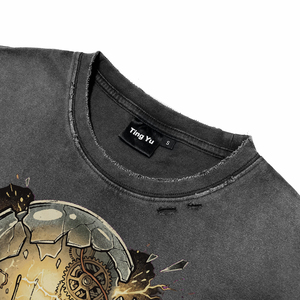 Camisetas de Hombre Negras Vintage Oversize con Lavado Ácido y Efecto Desgastado, Transpirables, con Estampado Personalizado de Bombilla Punk, de Algodón, Cuello Redondo y Manga Corta - Product Image 5