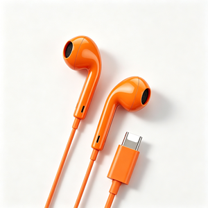 Écouteurs filaires classiques orange semi intra-auriculaires de type C, écouteurs stéréo USB-C avec contrôle du volume, casque pour téléphone portable portable - Product Image 3