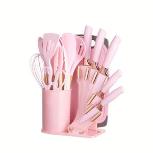 In Stock 19pcs Heat Resistant Silicone Kitchen Accessories with Wood Handle and Cuttings Board <b>Storage</b> Bucket Gadget Set 1587 1 - Product Image 2