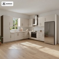 Meuble de cuisine de luxe avec portes en mélamine, aménagement moderne en L, rangement par tiroirs, unités modulaires et boîtes en panneaux de particules