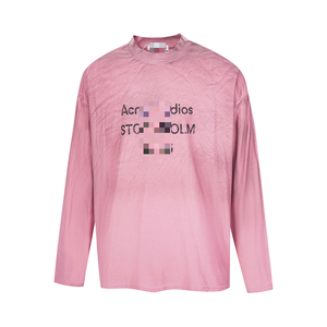 T-shirt a maniche lunghe in lino-cotone sottile con stampa classica a lettere stile <span class=keywords><strong>AC</strong></span>, lavaggio effetto sporco, per uomo e donna - Product Image 6