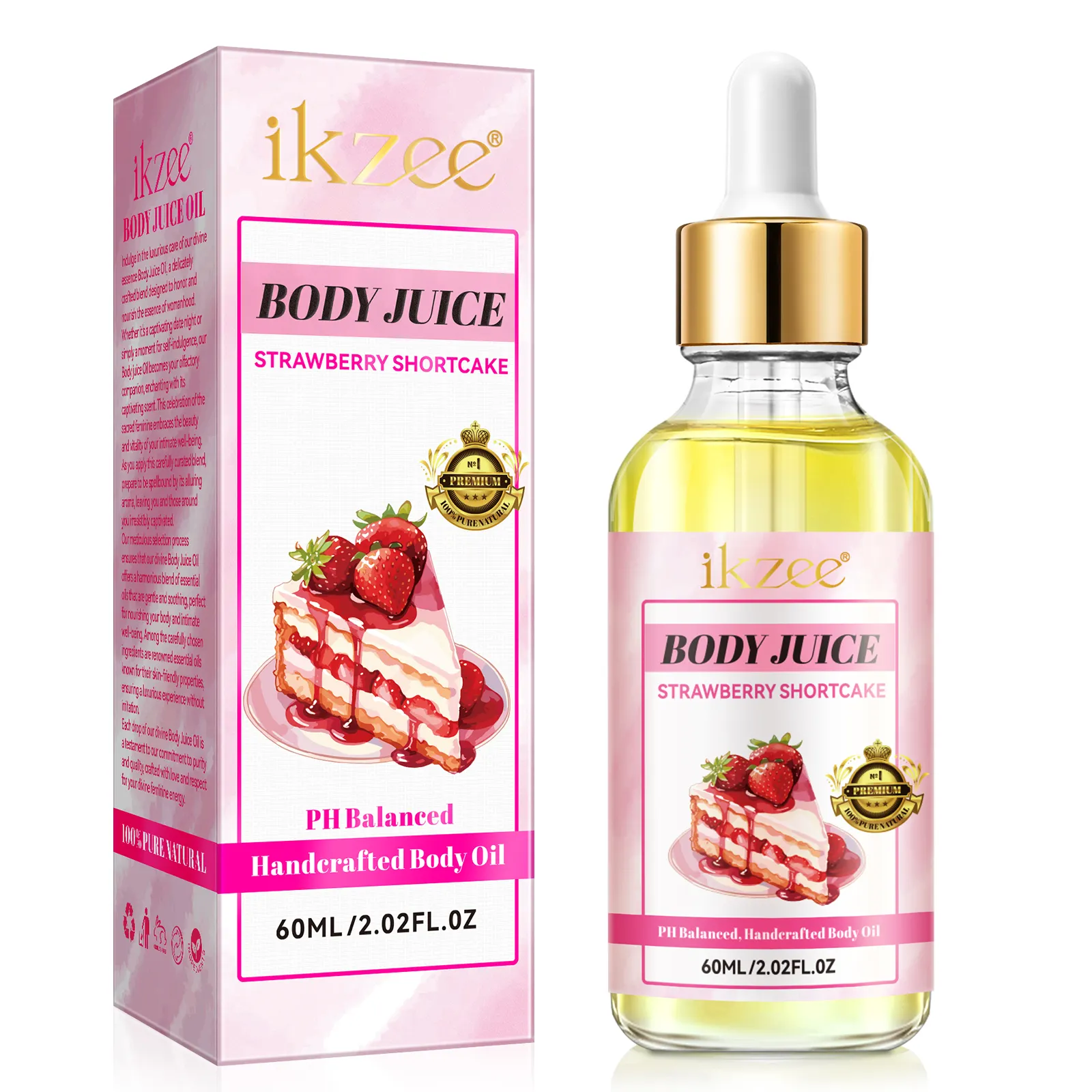 100% Natural PH Balanced Body Juice Oil Strawberry Shortcake For Women Made With Pure Natural Essential Oils