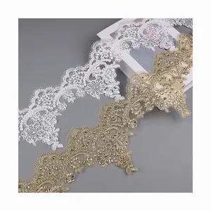 DIY Kleidungs stück Polyester Gold weiß Auto Knochen Home Textil Bettwäsche Stoff bestickt Hochzeits kleid Pailletten Perlen Kostüm Spitze