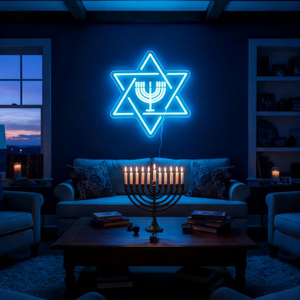 Menorah de Hanoucca, étoile de David bleue, enseigne au néon, couleurs personnalisables, étanche IP67, montage mural, publicité, voiture, fête juive - Product Image 1