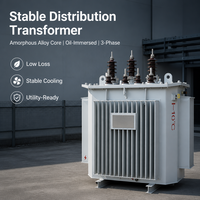 Transformateur à très faibles pertes 1600 kVA, amorphe, triphasé, à noyau bobiné 3D, immergé dans l'huile, norme IEC60076, tension KVA personnalisée