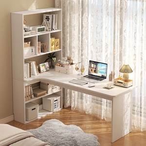 Luxury Wood Corner Desk Integrated Bookshelf Combination Modern Light Luxury Design for Home Bedroom Computer Use <strong>Book</strong> <strong>Storage</strong> - Product Image 1