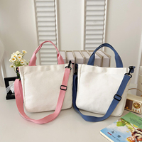 Tas Selempang Kanvas dengan Tali Bahu yang Dapat Disesuaikan, Kosong untuk DIY, Warna Putih dan Pink