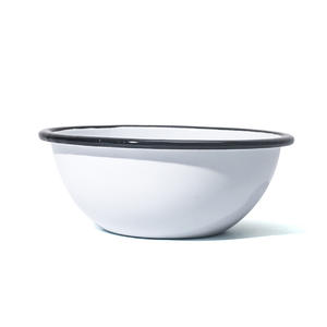 Bol de service rond en métal émail, 50/11/14/18 cm, bol mélangeur blanc et brossé avec bordure noire - Product Image 1