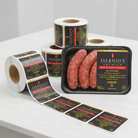 Zelfklevende etiketten voor chorizo, op maat gemaakte diepvriesvleeslabels, waterdichte BOPP stickers voor worst, koudeketen verpakkingslabels
