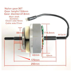 Mô tơ xe đạp điện bánh béo, lõi stato trung tâm, kích thước rãnh hãm 170mm 180mm 190mm, điện áp 36V 48V 52V, công suất 750W 1000W - Product Image 4