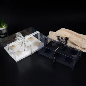 Cajas para magdalenas Embalaje de alta calidad Ventas al por mayor Fabricante rígidas de cajas de plástico transparente PET ecológicas para alimentos Square Accept