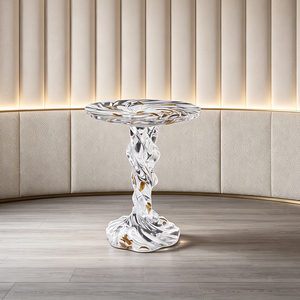 <span class=keywords><strong>Tavolino</strong></span> Moderno Scultoreo in Resina Ecologica e Durevole con Foglia <span class=keywords><strong>d</strong></span>'Oro per Camera da Letto, Sala da Pranzo e Soggiorno - Product Image 2