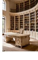 Bureau de direction d'angle en bois massif de style français, avec finition mate sculptée et double armoire, personnalisable