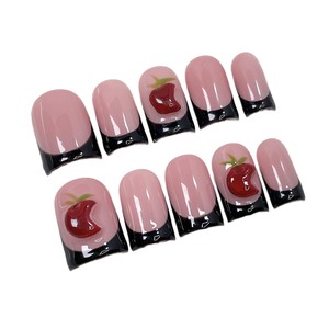Faux ongles press-on faits main, style simple <span class=keywords><strong>et</strong></span> élégant, <span class=keywords><strong>manucure</strong></span> française, color block <span class=keywords><strong>noir</strong></span> <span class=keywords><strong>et</strong></span> <span class=keywords><strong>rose</strong></span>, art des ongles 3D peint à la main avec fruits, 10 pièces - Product Image 4