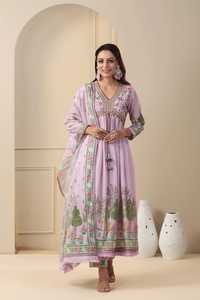 Diseñador más vendido Alia Cut 3 piezas Anarkali Kurti pent Dupatta para bodas y festivales de La India - Product Image 5