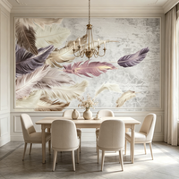 Pastellfarbene Schwebende Feder Wandbild Schlafzimmer Hotel Dekoration Vintage Rissige Hellgraue Beton-Tapete 3D Heim-Tapete