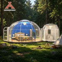 Dôme géodésique préfabriqué rond en polycarbonate PC Kawagebo Kamp (KK) de 5 m + 2,5 m de diamètre, type igloo, avec salle de bain