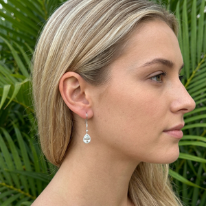 Natural Crystal Quartz Drop Earrings 925 Sterling Silver Rhodium Plated 4cm Drop Length Handmade Fine Gemstone Jewelry Women's - Product Image 3